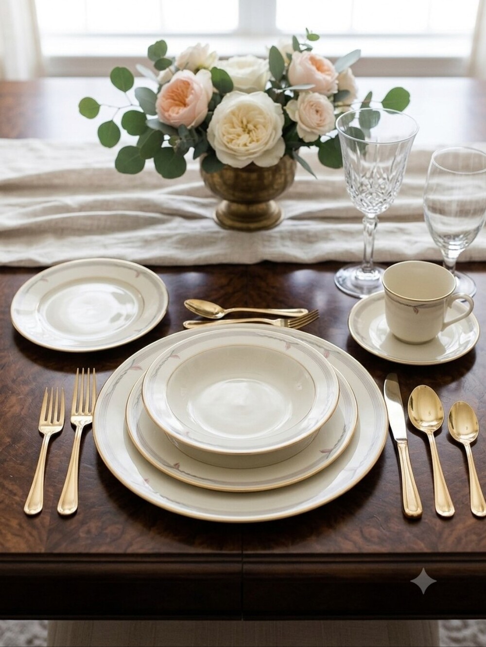 Lenox Gramercy Ivory Dinnerware Set with Gold Trim-6 PC Place Setting